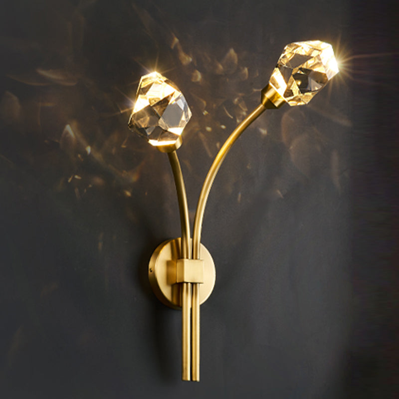 Modern Brass Wall Light 2 Lights Wall Sconce with Crystal for Living Room
