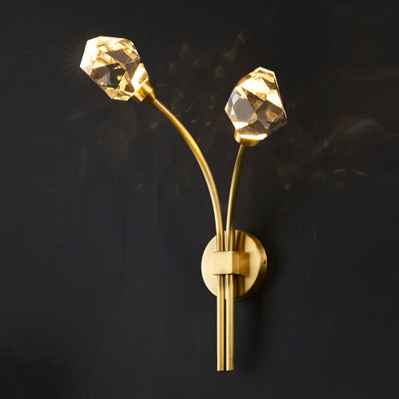 Modern Brass Wall Light 2 Lights Wall Sconce with Crystal for Living Room