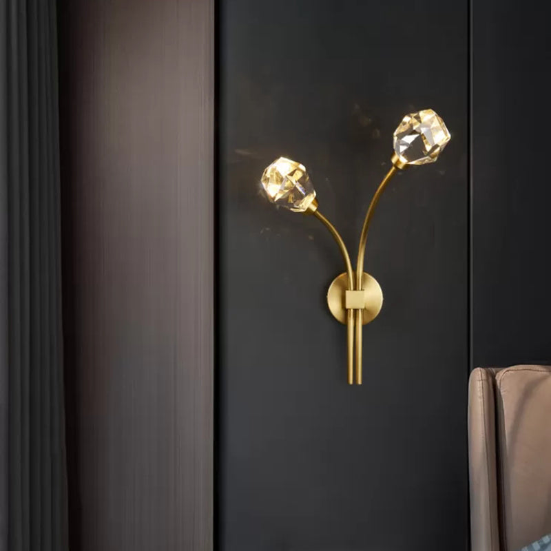 Modern Brass Wall Light 2 Lights Wall Sconce with Crystal for Living Room