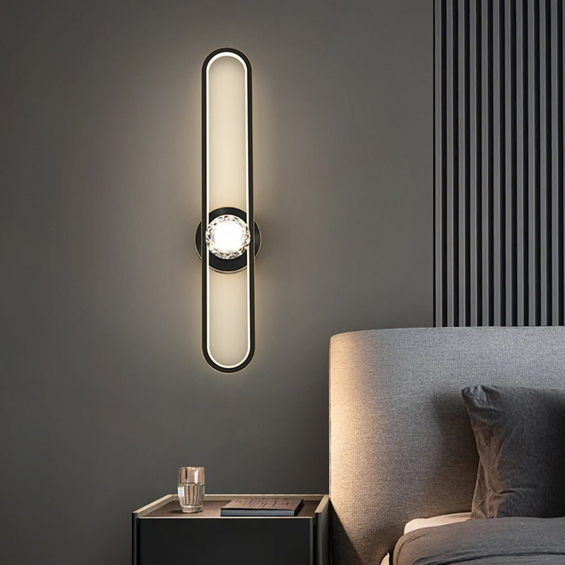 Modern Brass Wall Light Oval LED Wall Sconce with Crystal for Living Room