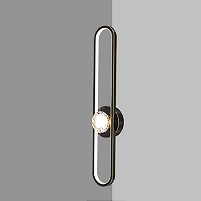 Modern Brass Wall Light Oval LED Wall Sconce with Crystal for Living Room