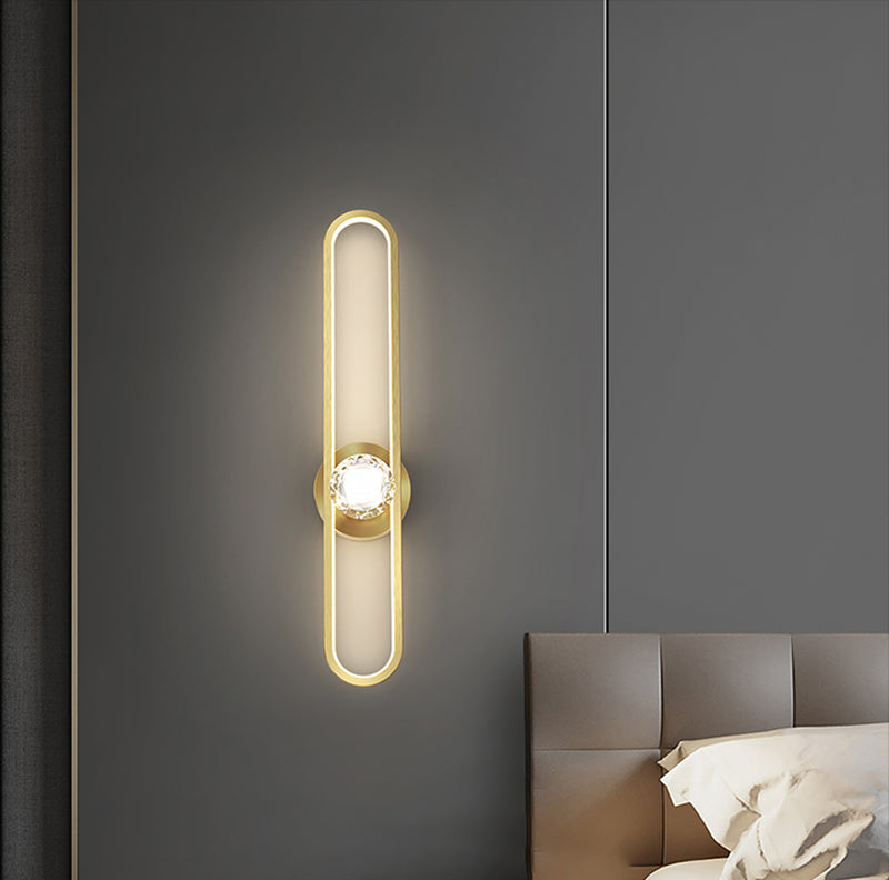 Modern Brass Wall Light Oval LED Wall Sconce with Crystal for Living Room