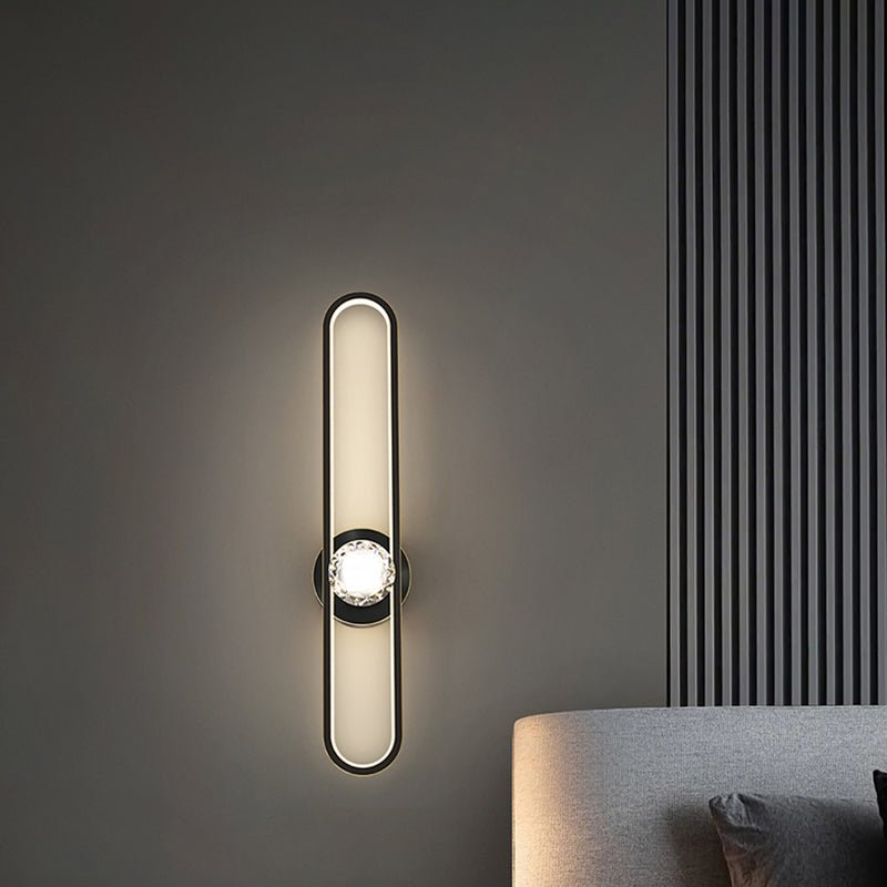 Modern Brass Wall Light Oval LED Wall Sconce with Crystal for Living Room