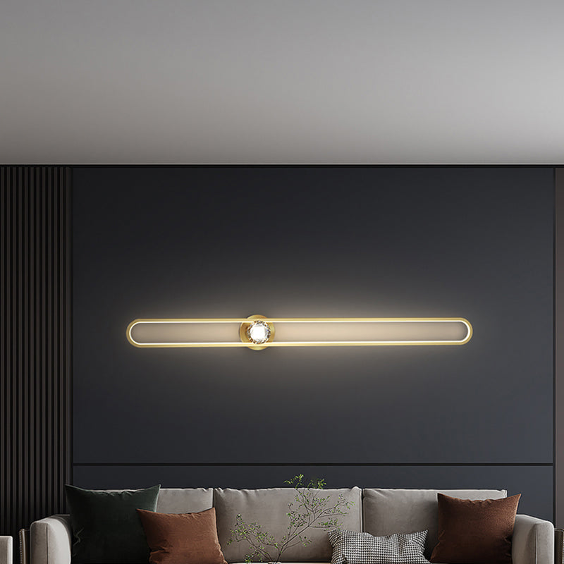Modern Brass Wall Light Oval LED Wall Sconce with Crystal for Living Room