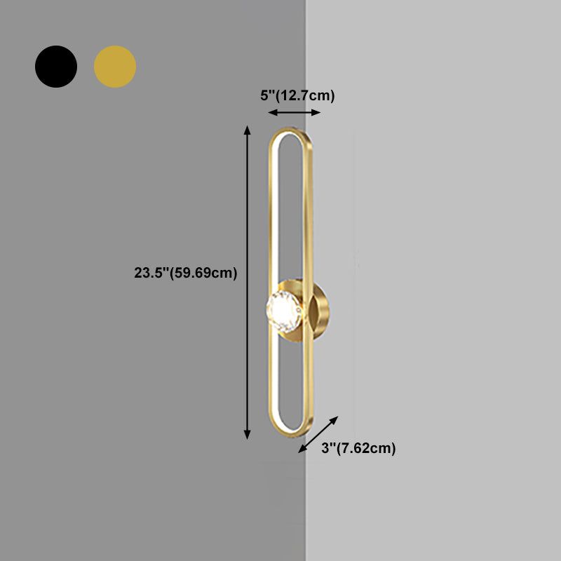 Modern Brass Wall Light Oval LED Wall Sconce with Crystal for Living Room