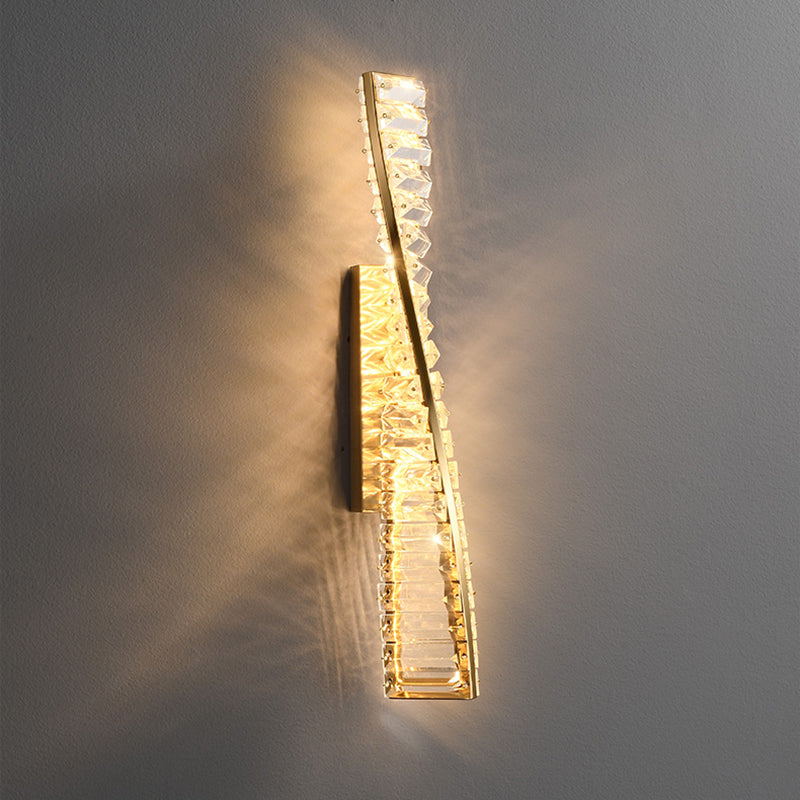 Modern Metal Wall Light Geometric Gold Wall Sconce with Crystal for Living Room