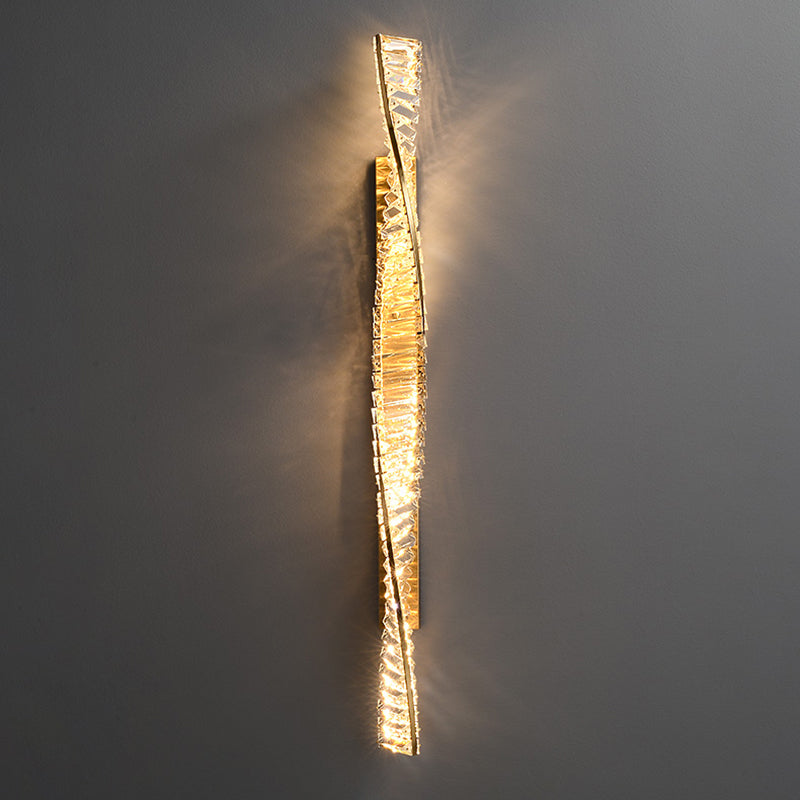 Modern Metal Wall Light Geometric Gold Wall Sconce with Crystal for Living Room