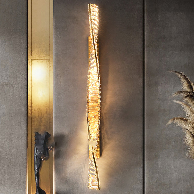 Modern Metal Wall Light Geometric Gold Wall Sconce with Crystal for Living Room