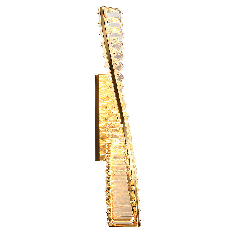 Modern Metal Wall Light Geometric Gold Wall Sconce with Crystal for Living Room