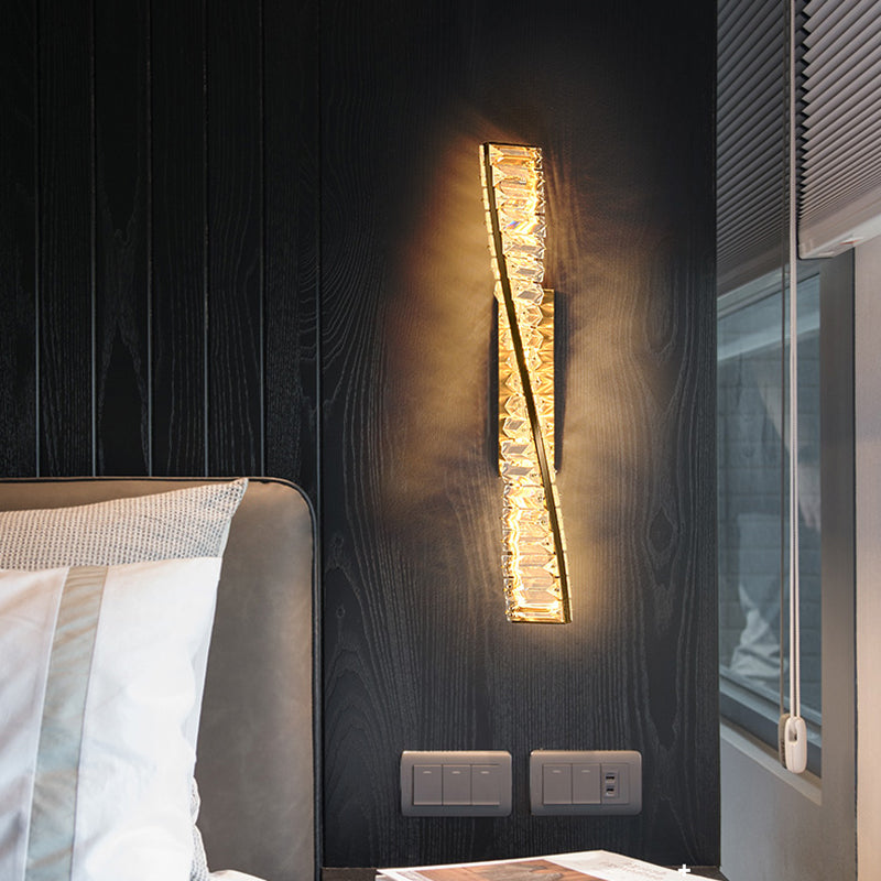 Modern Metal Wall Light Geometric Gold Wall Sconce with Crystal for Living Room