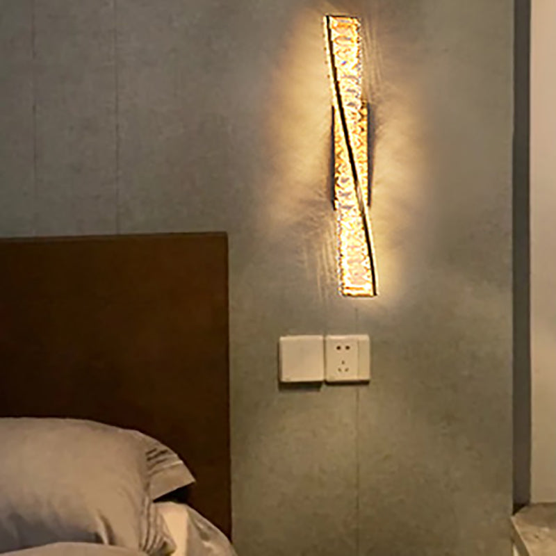 Modern Metal Wall Light Geometric Gold Wall Sconce with Crystal for Living Room