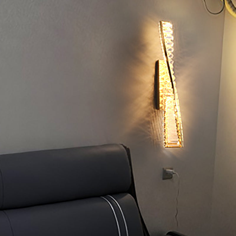 Modern Metal Wall Light Geometric Gold Wall Sconce with Crystal for Living Room