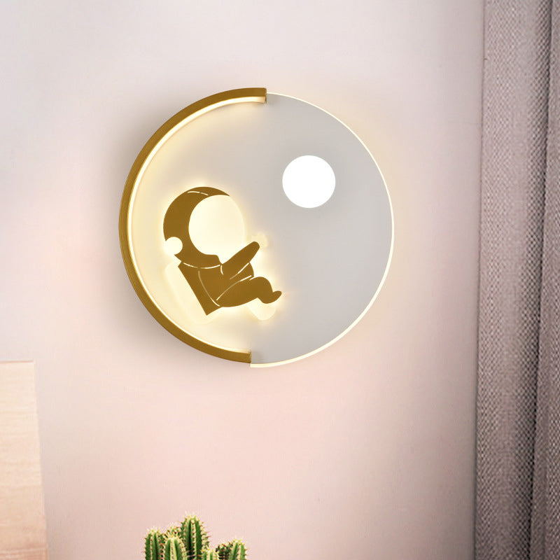 Cartoon Round Wall Sconce Lighting Metal Kids Bedroom LED Wall Light Fixture