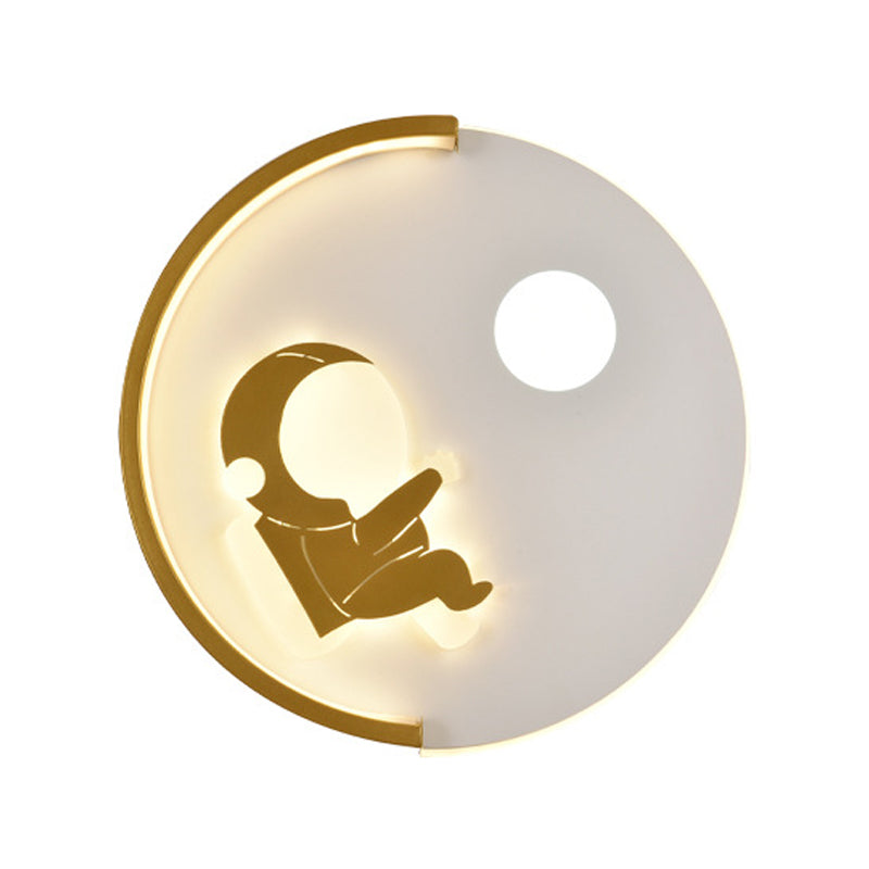 Cartoon Round Wall Sconce Lighting Metal Kids Bedroom LED Wall Light Fixture