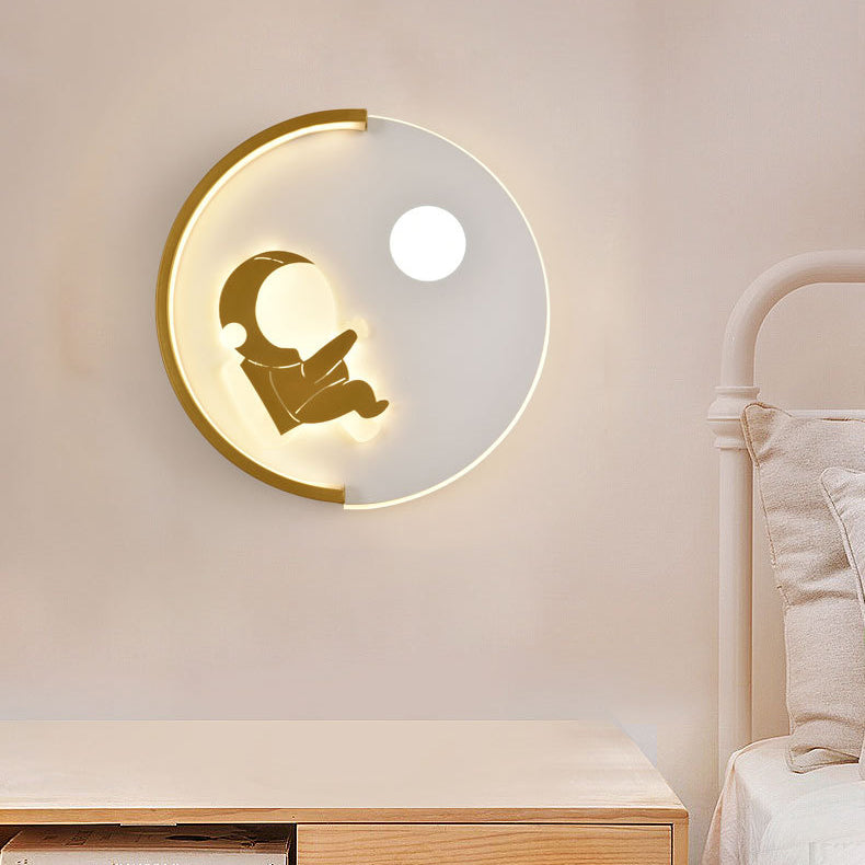 Cartoon Round Wall Sconce Lighting Metal Kids Bedroom LED Wall Light Fixture