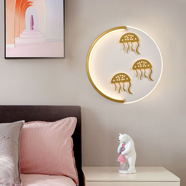 Cartoon Round Wall Sconce Lighting Metal Kids Bedroom LED Wall Light Fixture