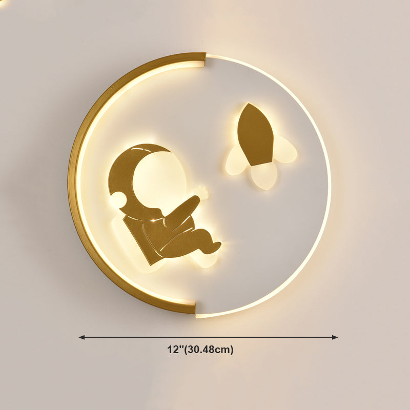 Cartoon Round Wall Sconce Lighting Metal Kids Bedroom LED Wall Light Fixture