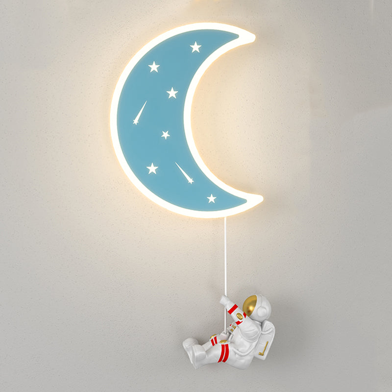 Cartoon LED Wall Light Astronaut and Moon Shaped Sconce Light for Kids Room