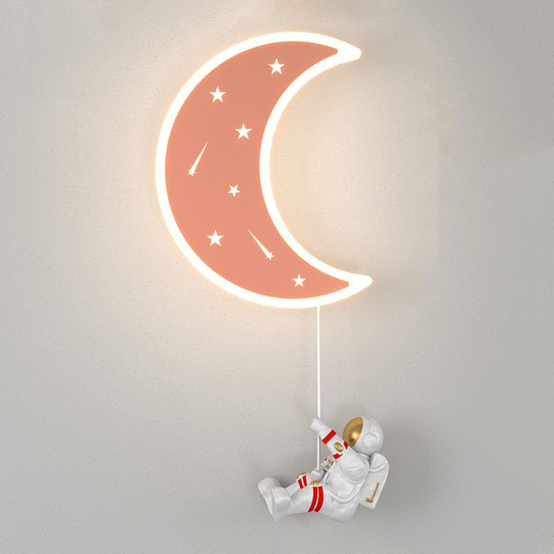 Cartoon LED Wall Light Astronaut and Moon Shaped Sconce Light for Kids Room