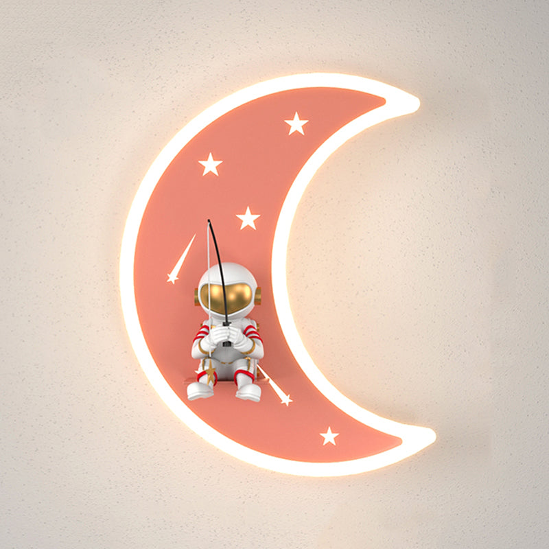 Cartoon LED Wall Light Astronaut and Moon Shaped Sconce Light for Kids Room