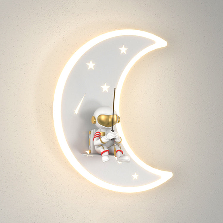 Cartoon LED Wall Light Astronaut and Moon Shaped Sconce Light for Kids Room