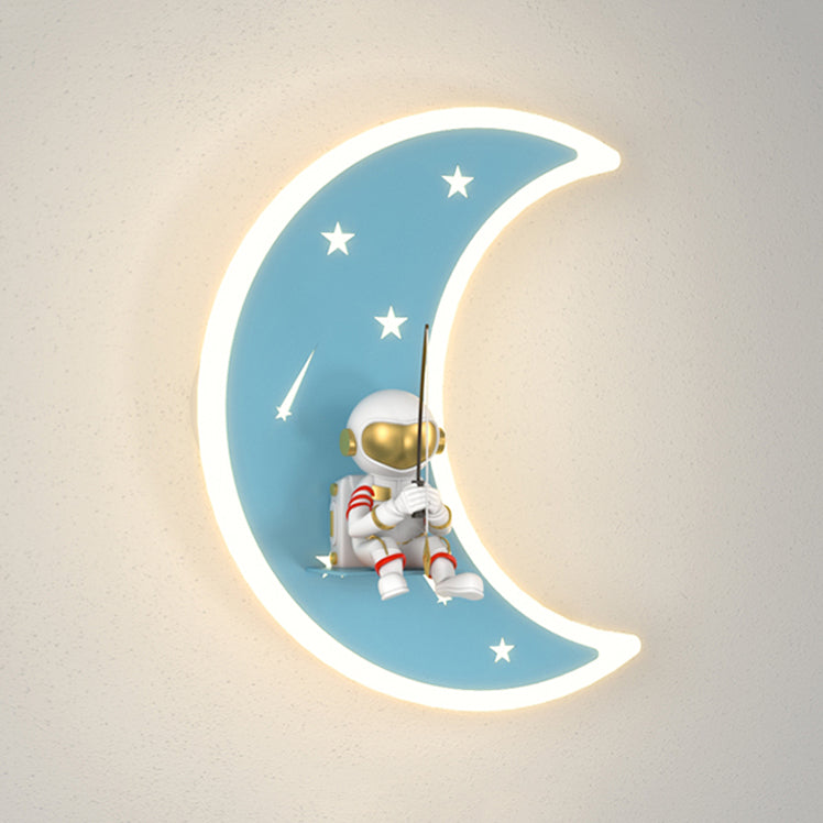 Cartoon LED Wall Light Astronaut and Moon Shaped Sconce Light for Kids Room
