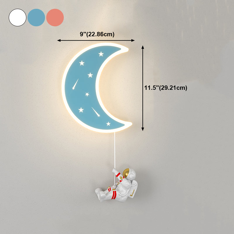 Cartoon LED Wall Light Astronaut and Moon Shaped Sconce Light for Kids Room