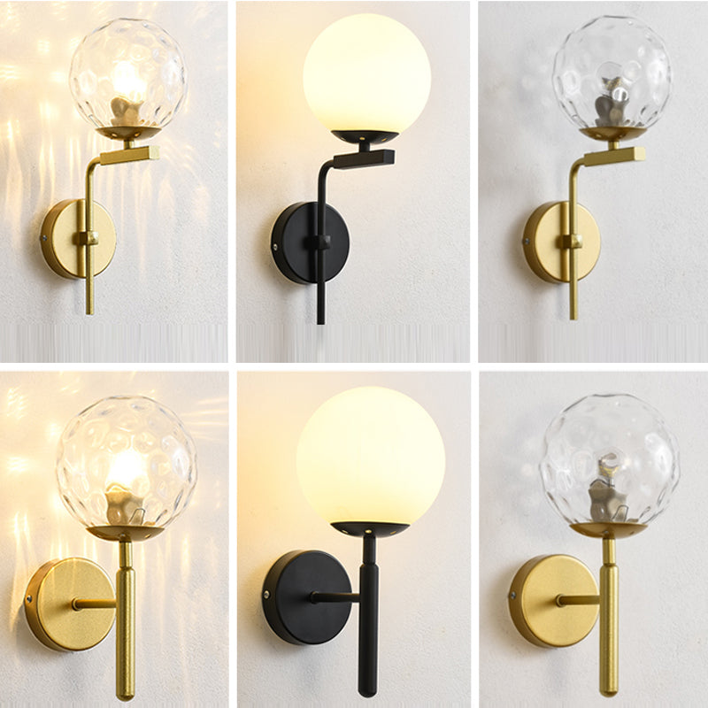 Modern Spherical Glass Wall Light Fixture 1-Bulb Bedroom Wall Sconce Light