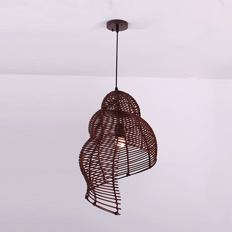 Shell Shaped Hallway Pendant Lamp Rattan 1-Light Asian Hanging Light Fixture