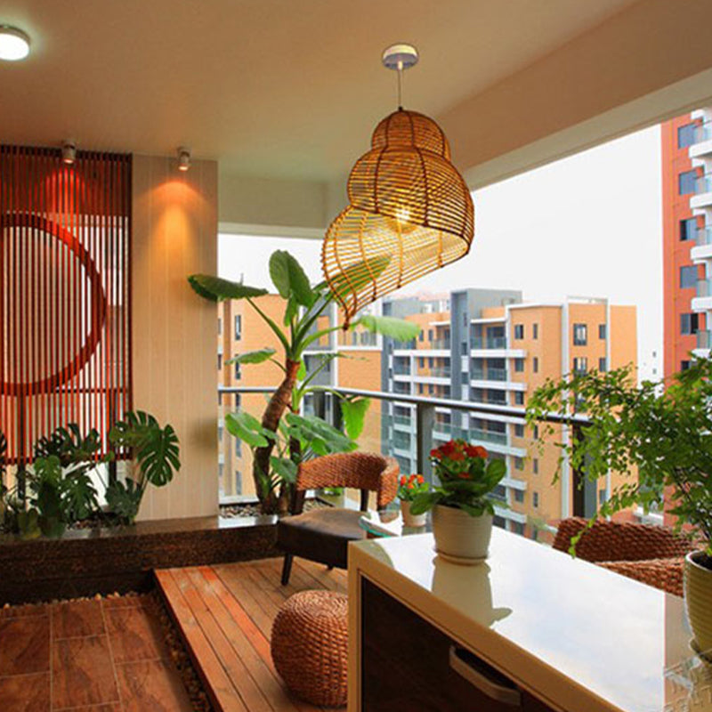 Shell Shaped Hallway Pendant Lamp Rattan 1-Light Asian Hanging Light Fixture