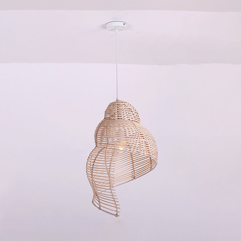 Shell Shaped Hallway Pendant Lamp Rattan 1-Light Asian Hanging Light Fixture