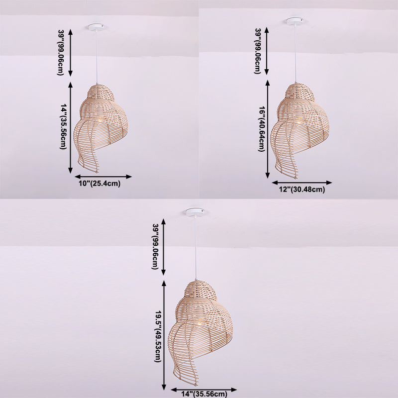 Shell Shaped Hallway Pendant Lamp Rattan 1-Light Asian Hanging Light Fixture