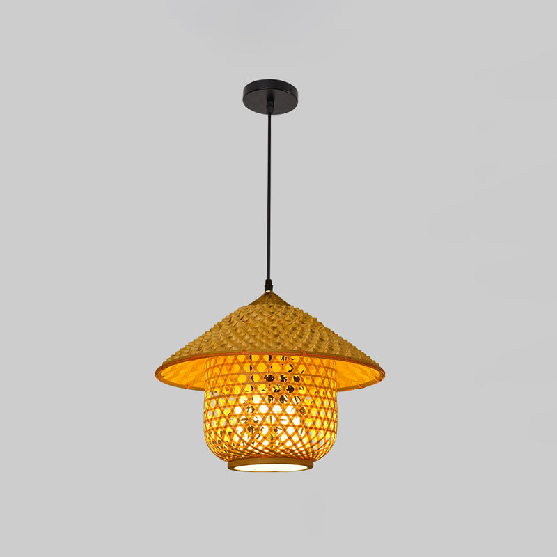 Hand-Weave Bamboo Pendant Lighting Asian 1-Bulb Hanging Light for Staircase