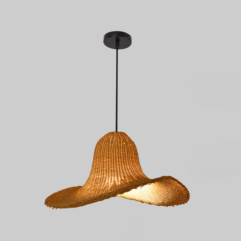 Hand-Weave Bamboo Pendant Lighting Asian 1-Bulb Hanging Light for Staircase