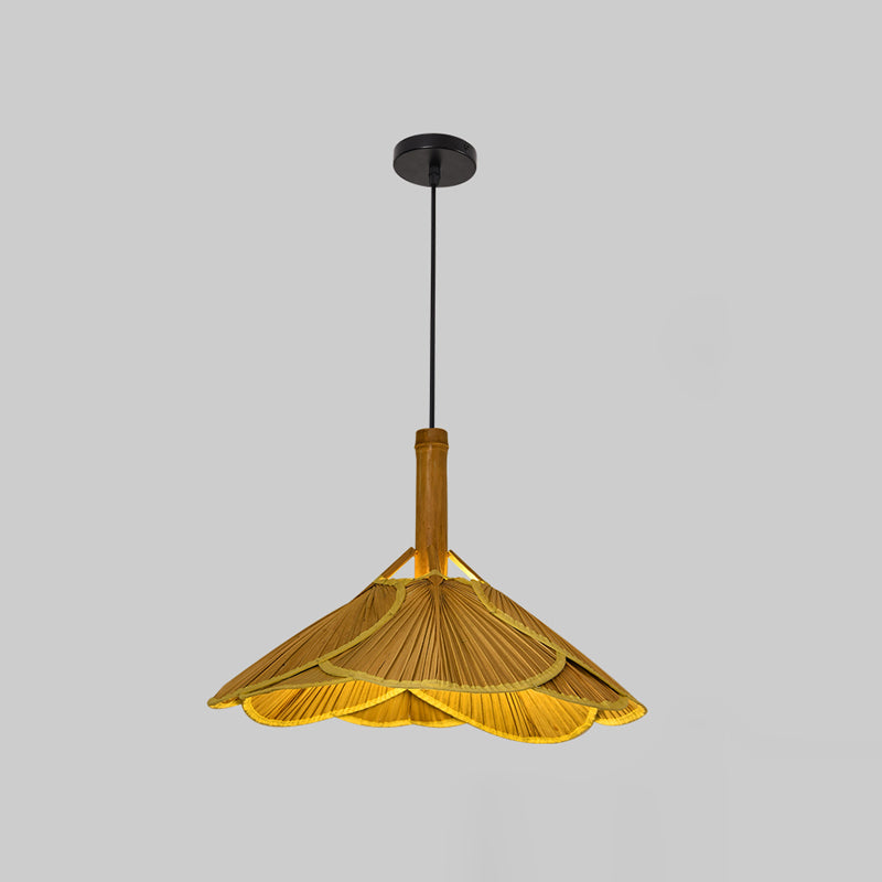 Hand-Weave Bamboo Pendant Lighting Asian 1-Bulb Hanging Light for Staircase