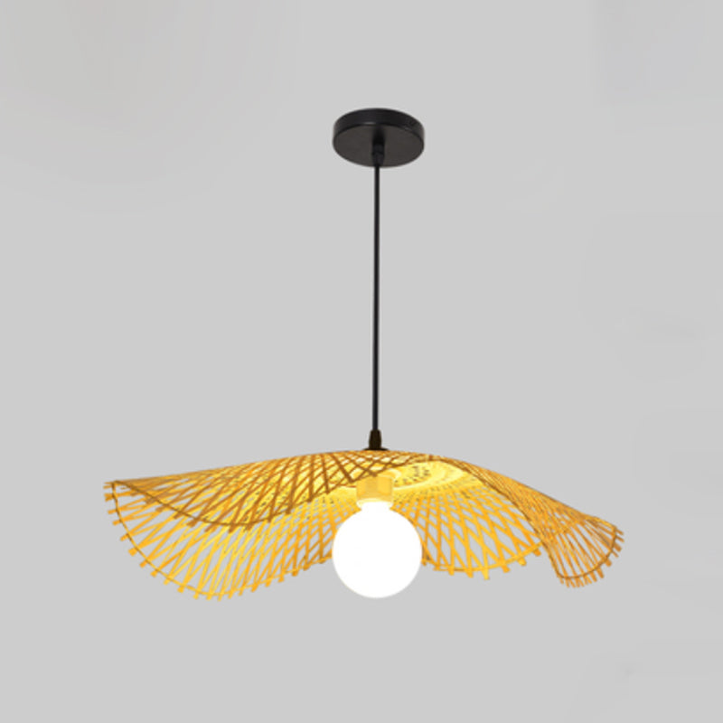 Hand-Weave Bamboo Pendant Lighting Asian 1-Bulb Hanging Light for Staircase
