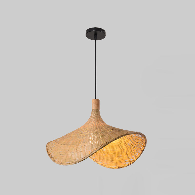 Hand-Weave Bamboo Pendant Lighting Asian 1-Bulb Hanging Light for Staircase