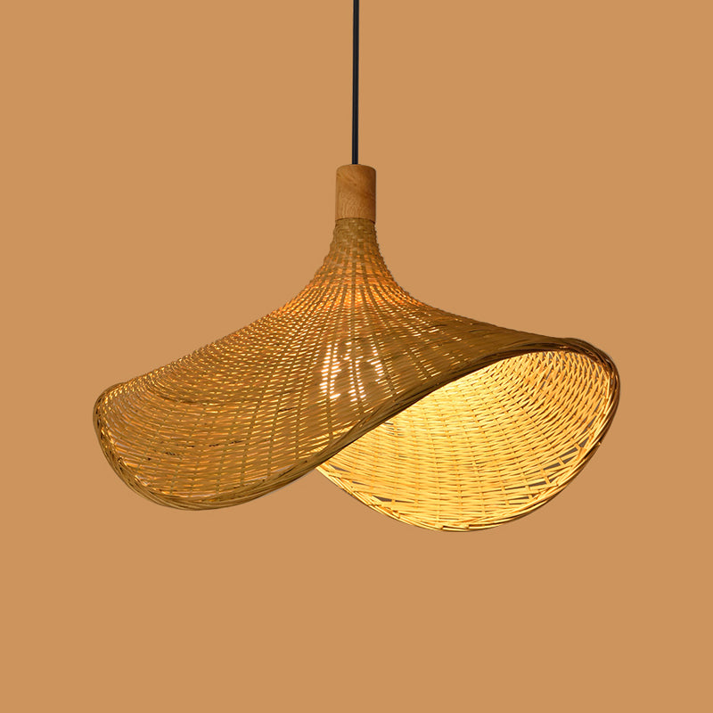 Hand-Weave Bamboo Pendant Lighting Asian 1-Bulb Hanging Light for Staircase