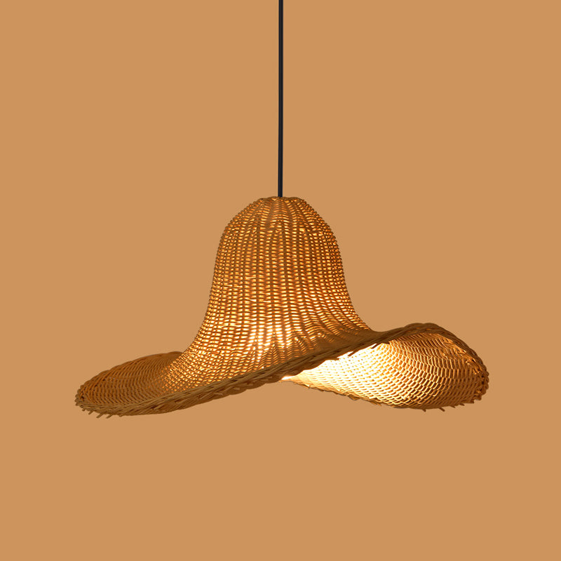 Hand-Weave Bamboo Pendant Lighting Asian 1-Bulb Hanging Light for Staircase