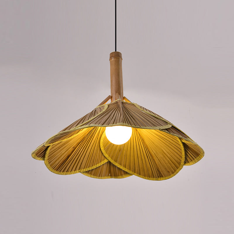 Hand-Weave Bamboo Pendant Lighting Asian 1-Bulb Hanging Light for Staircase