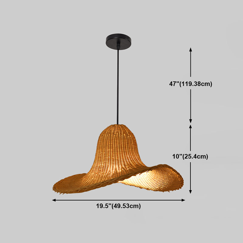 Hand-Weave Bamboo Pendant Lighting Asian 1-Bulb Hanging Light for Staircase