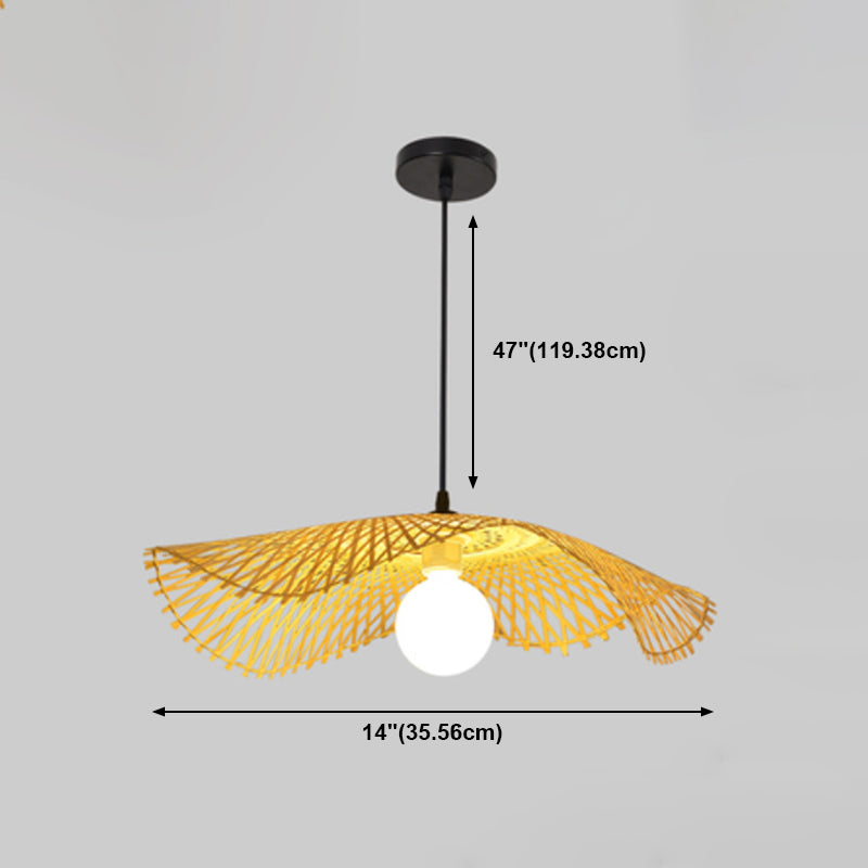 Hand-Weave Bamboo Pendant Lighting Asian 1-Bulb Hanging Light for Staircase
