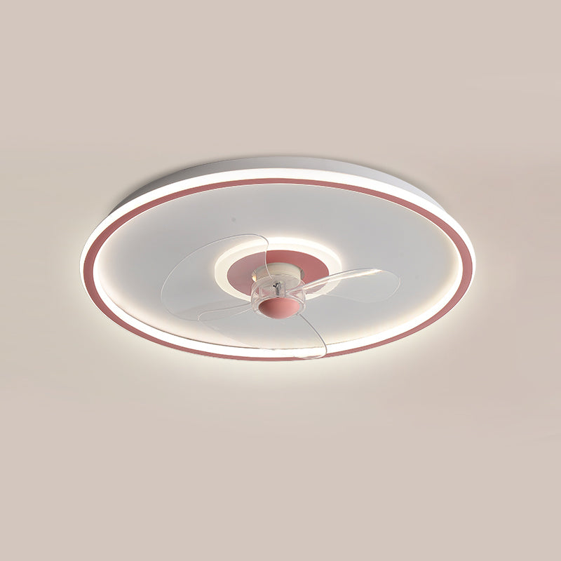 Nordic Round Fan Light Metal Colorful LED Flush Mount Light for Bedroom