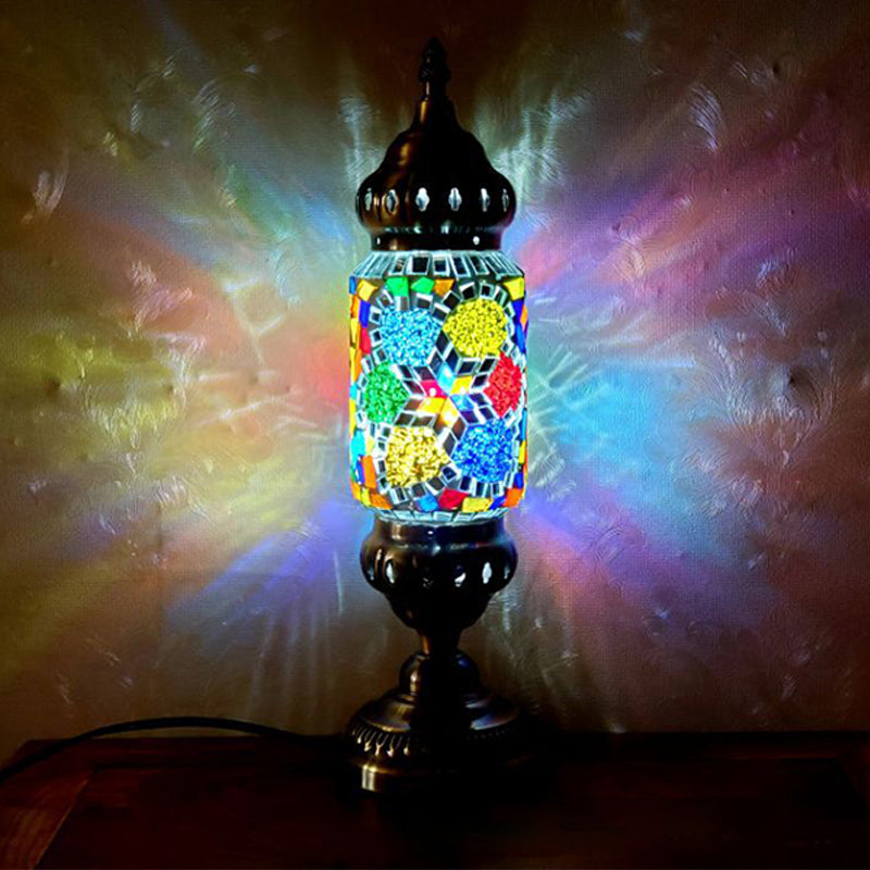 Turkish Style Glass Table Light Vintage Moroccan Desk Lamp Fixture for Bedside