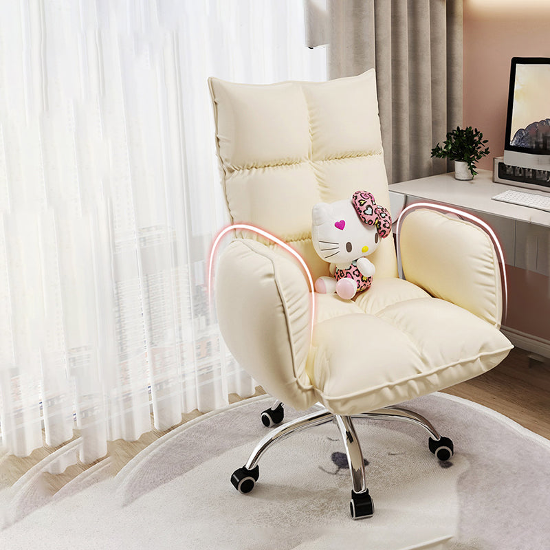 Contemporary Upholstered Office Chair with Padded Arms Leather Parsons Chair with Wheels