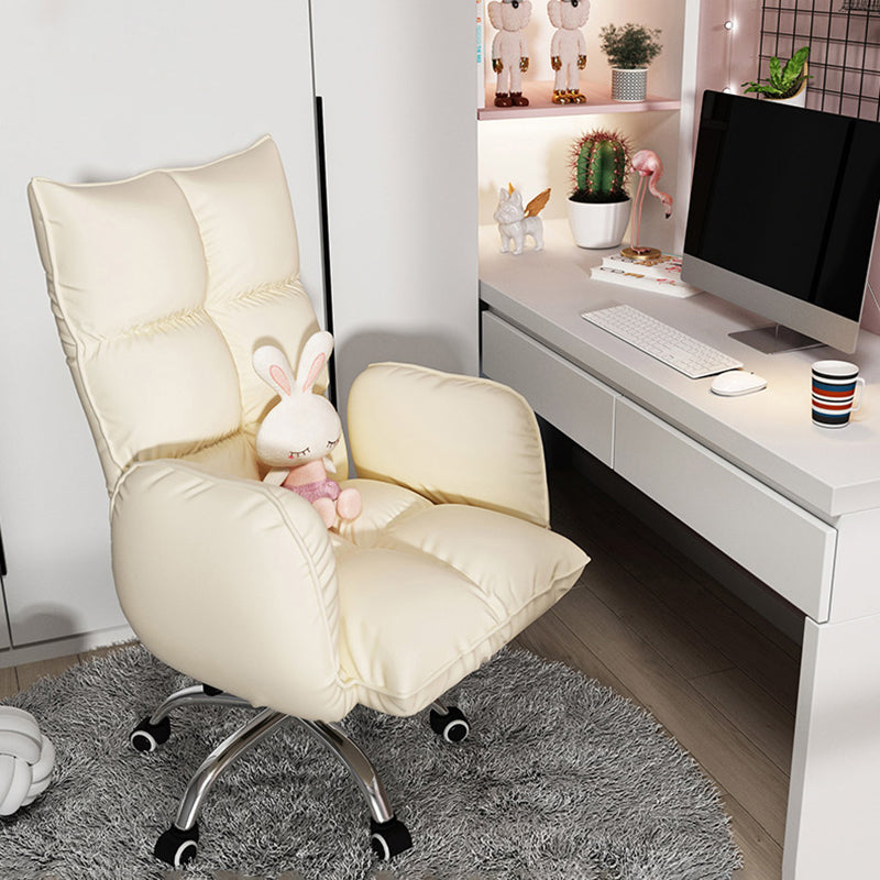 Contemporary Upholstered Office Chair with Padded Arms Leather Parsons Chair with Wheels