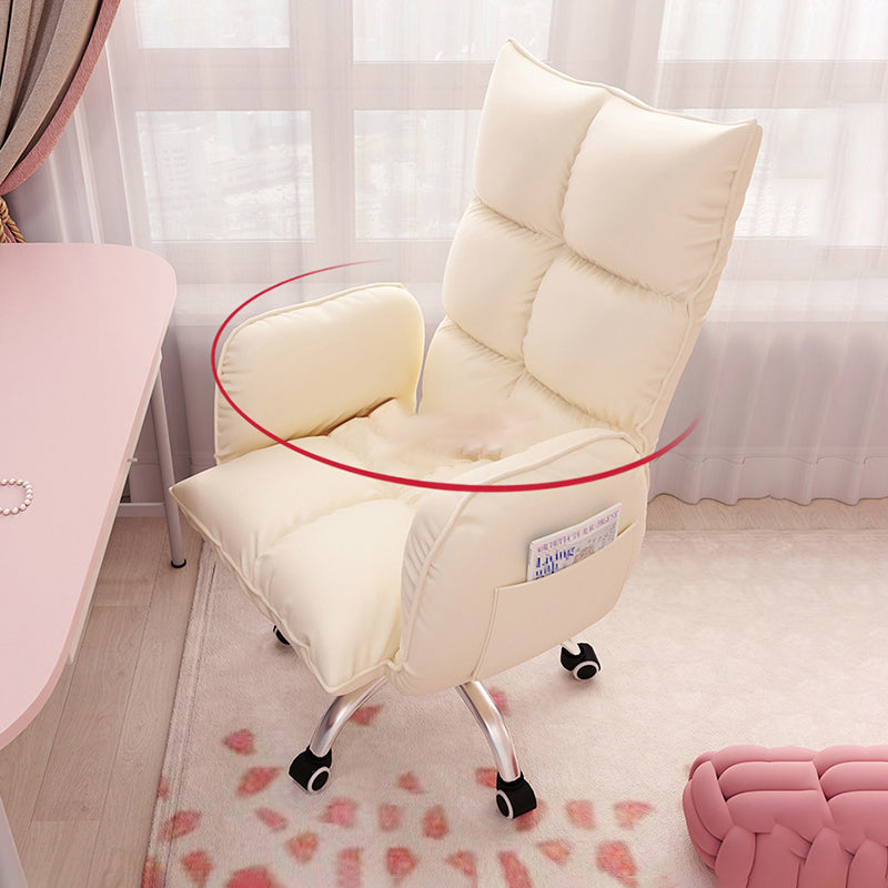 Contemporary Upholstered Office Chair with Padded Arms Leather Parsons Chair with Wheels