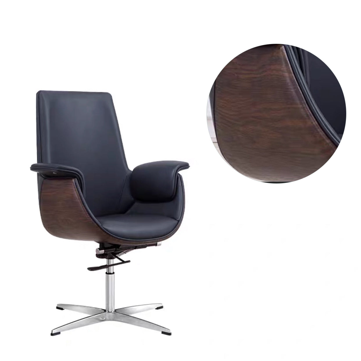 Modern Armless Swivel Chair with Chrome Frame Executive Height-adjustable Office Chair