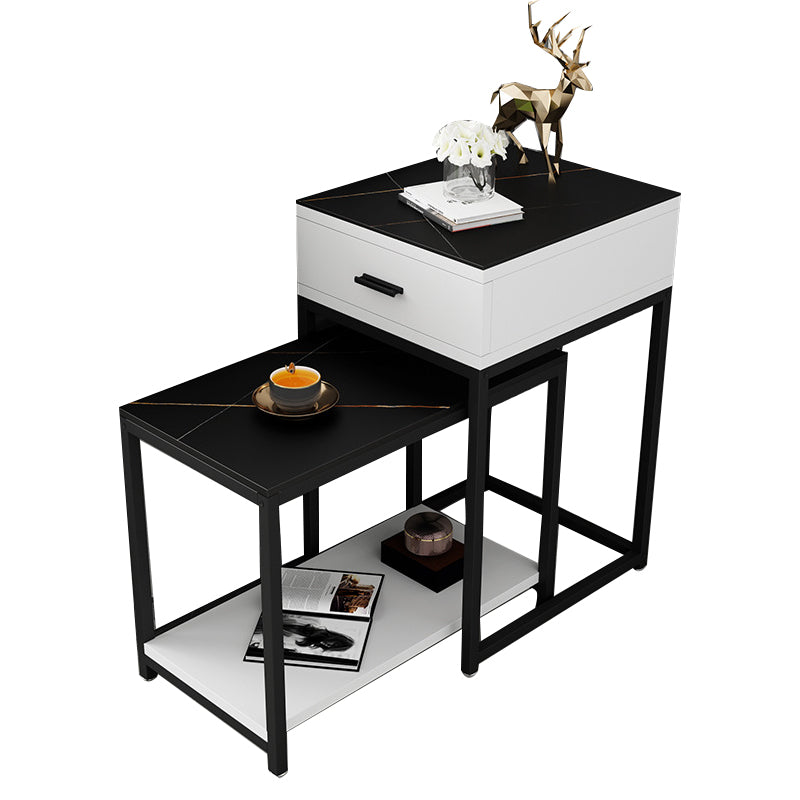 Modern Square 4 Legs End Table with Shelves and Storage for Living Room