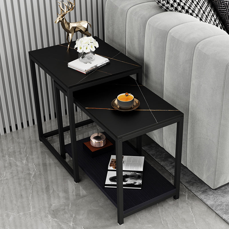Modern Square 4 Legs End Table with Shelves and Storage for Living Room